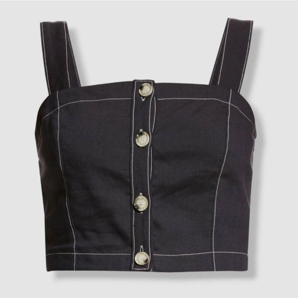 Veronica Beard Tiffany Linen Button-Front Crop Top NWT XL $298 NAVY BLUE